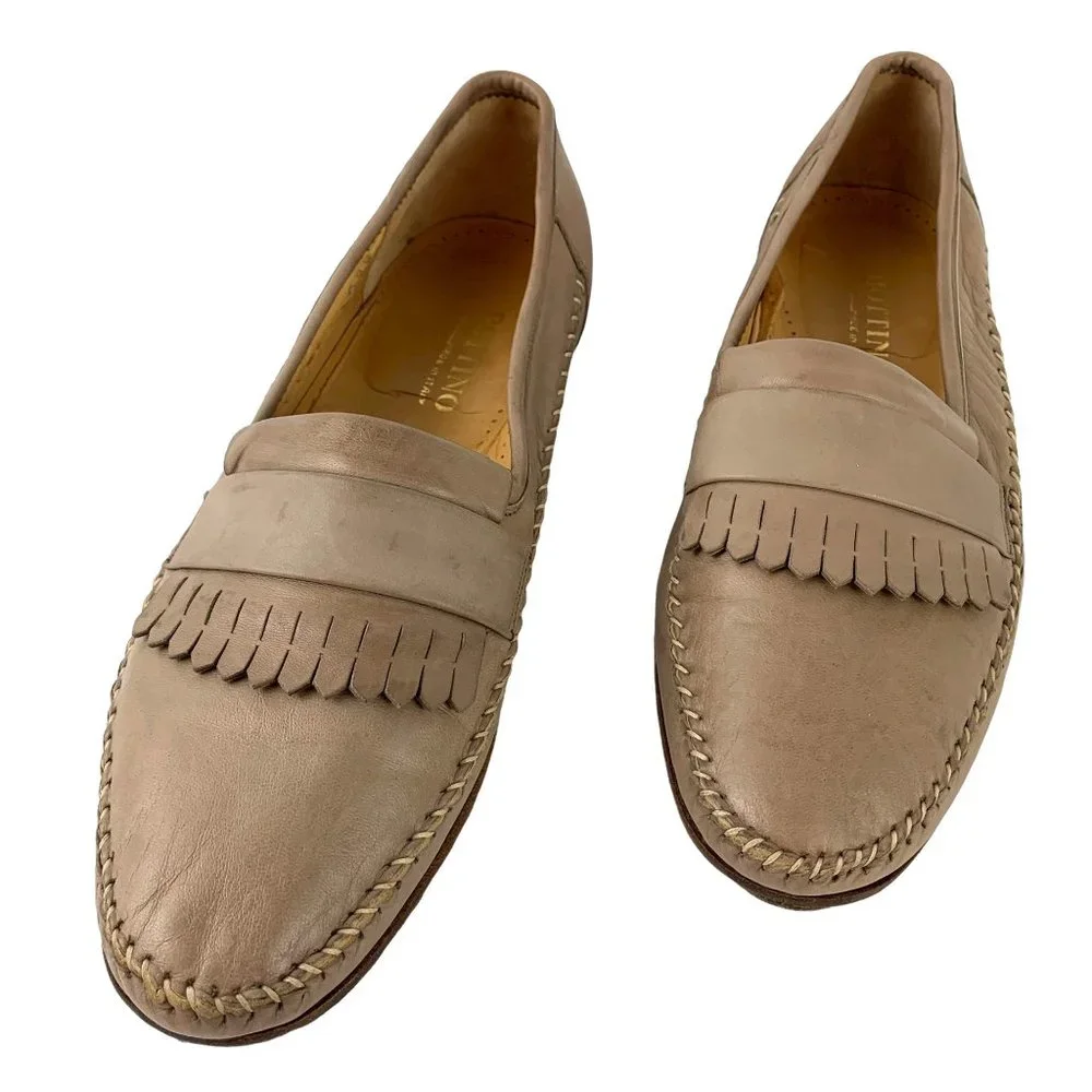 BOTTINO Taupe Italian Calf Leather Moc Toe Kiltie Dress Loafers‎
